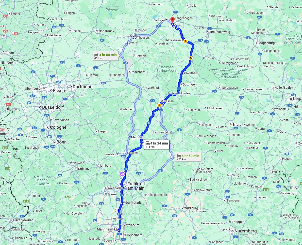 Anreise von Mannheim Zu Hannover Über via A5 and A7
