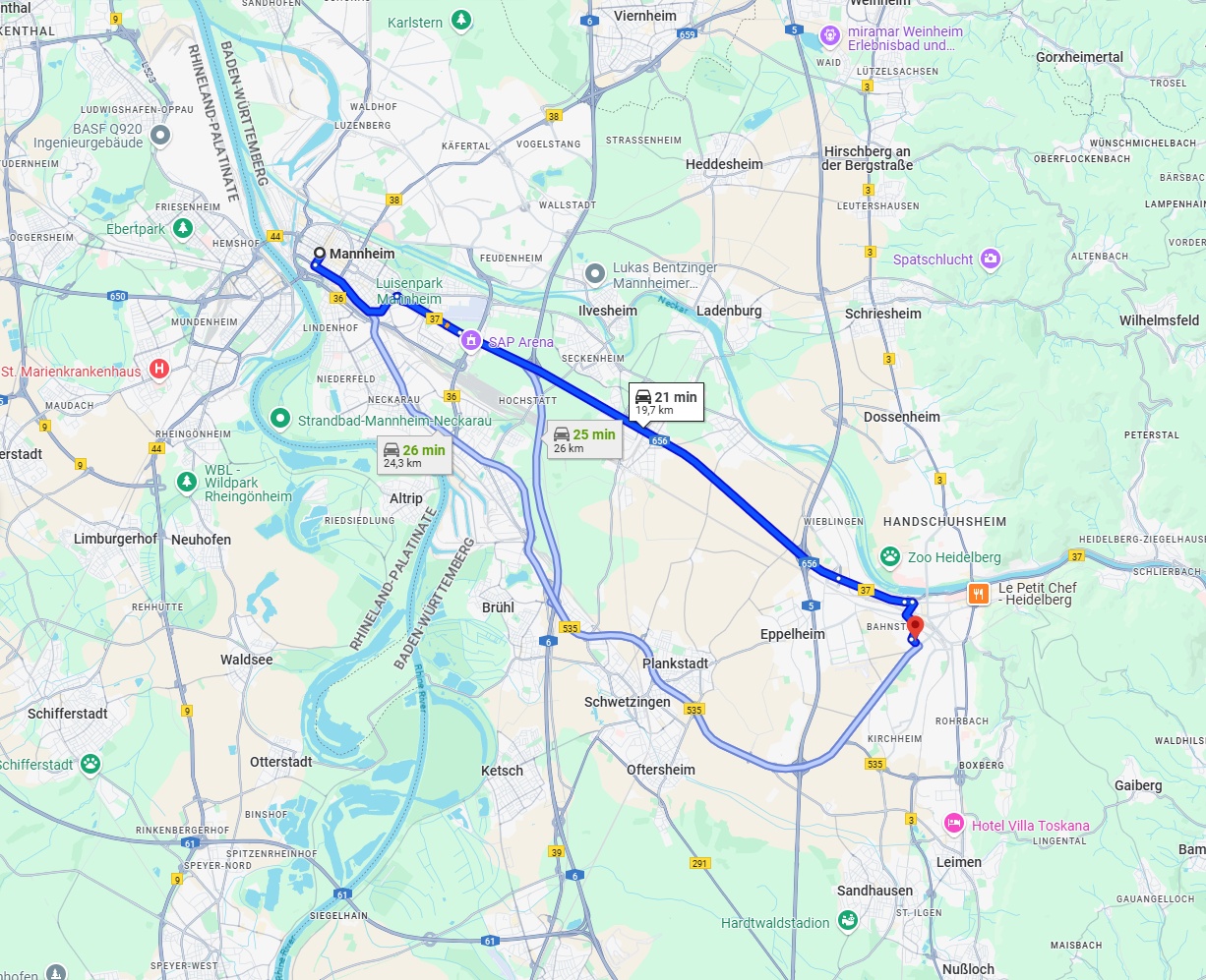 Anreise von Mannheim Zu Heidelberg Über via A656
