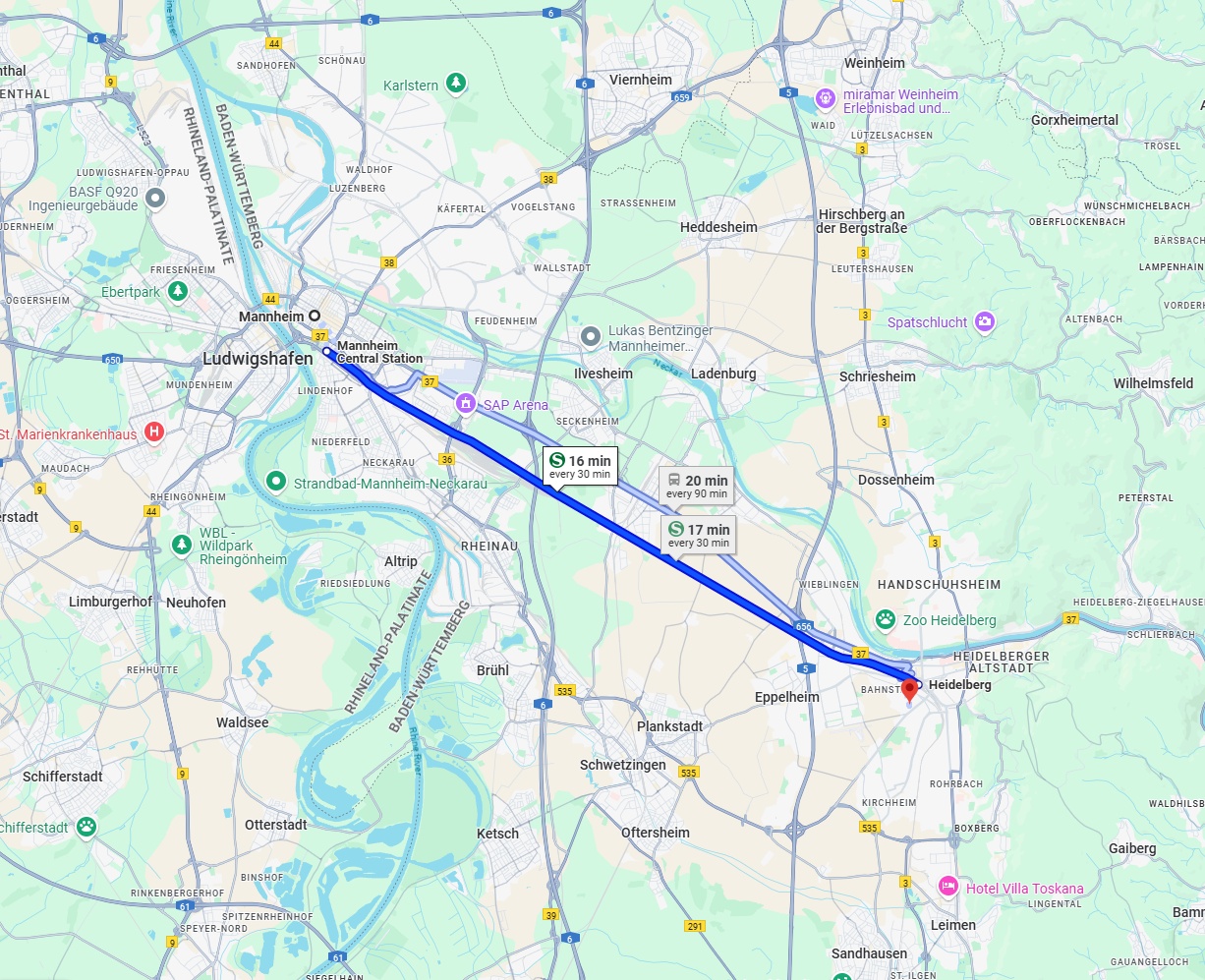 Anreise von Mannheim Zu Heidelberg Über 