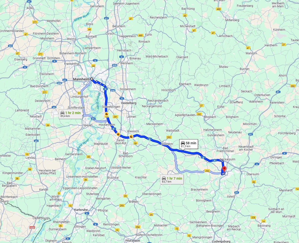 Anreise von Mannheim Zu Heilbronn Über via A6