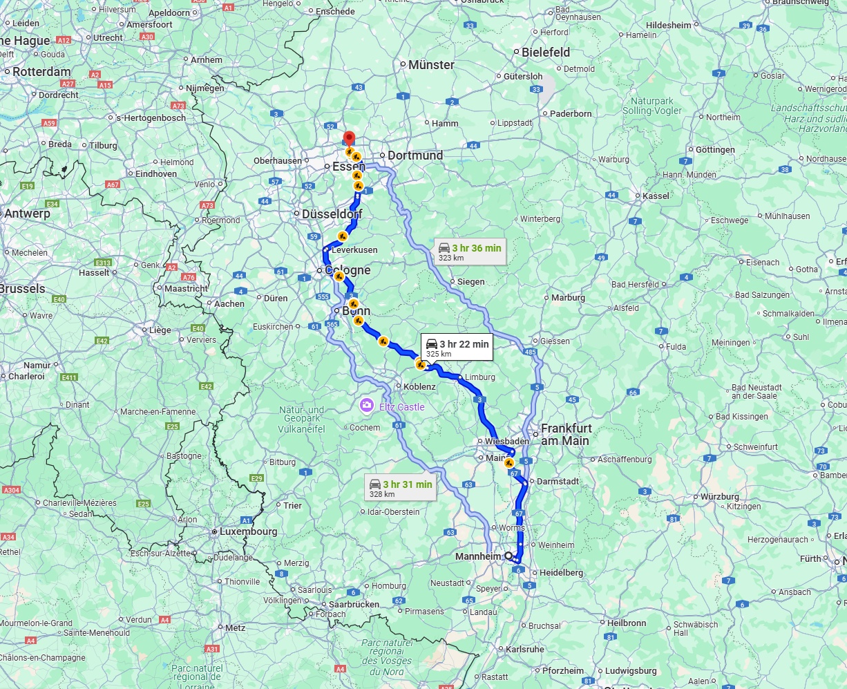 Anreise von Mannheim Zu Herne Über via A3