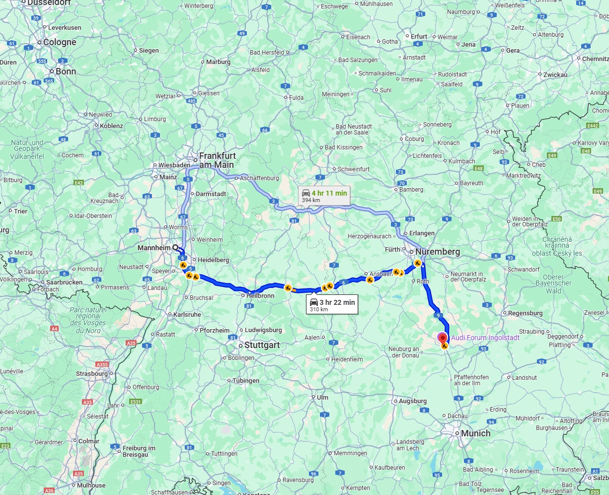 Anreise von Mannheim Zu Ingolstadt Über via A6