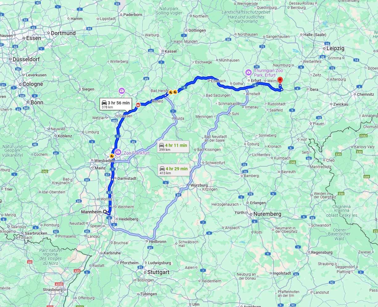 Anreise von Mannheim Zu Jena Über via A5 and A4