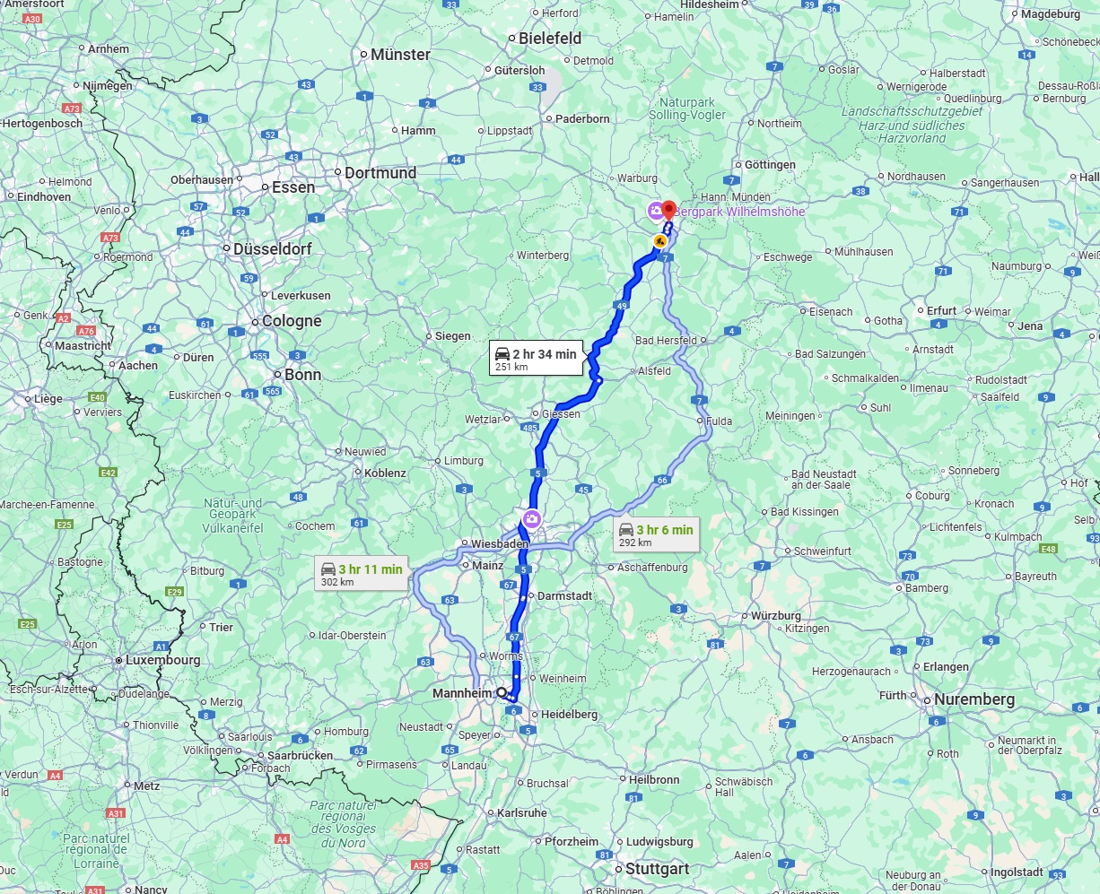 Anreise von Mannheim Zu Kassel Über via A5 and A49