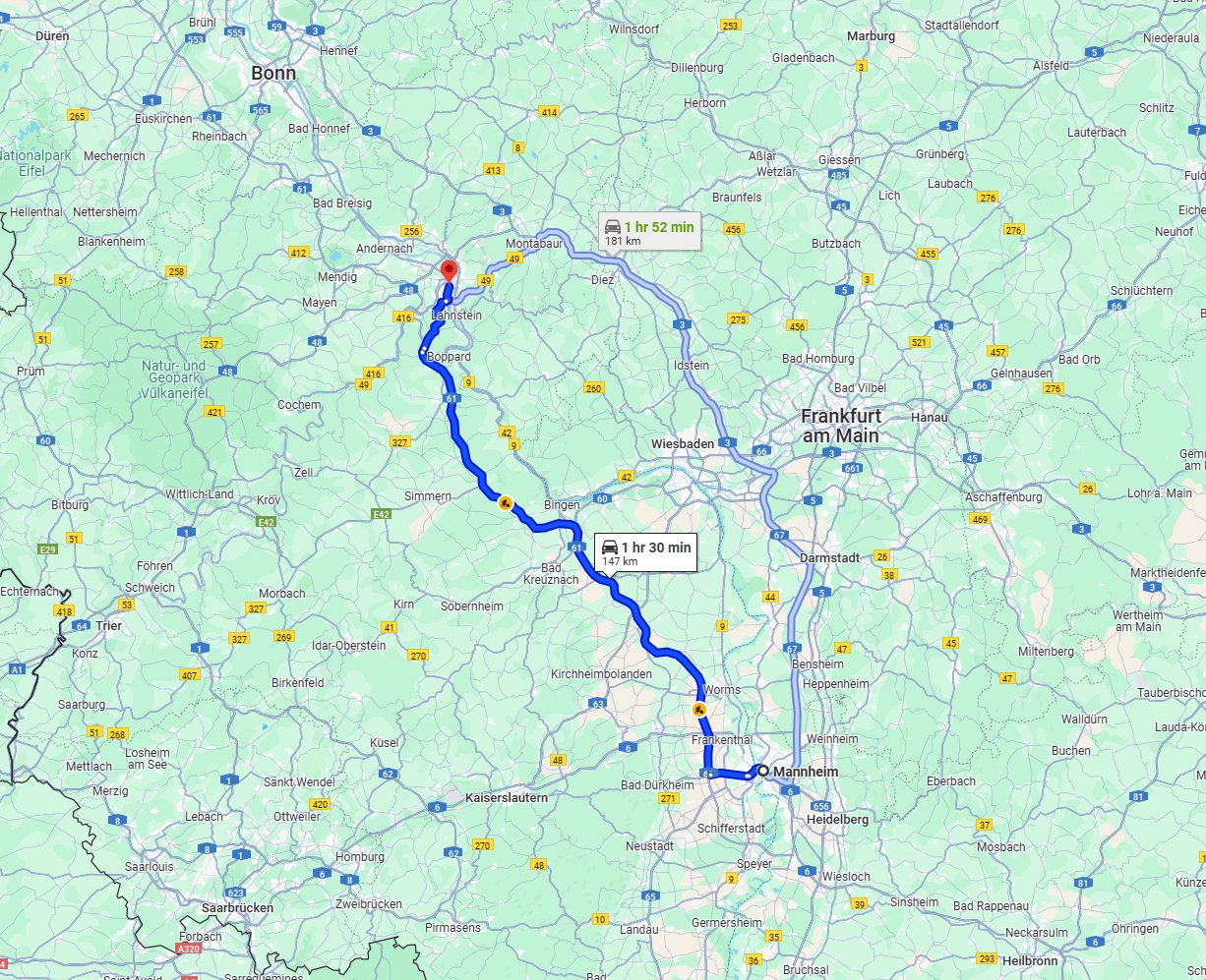 Anreise von Mannheim Zu Koblenz Über via A61