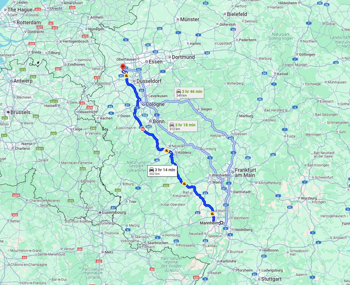 Anreise von Mannheim Zu Krefeld Über via A61