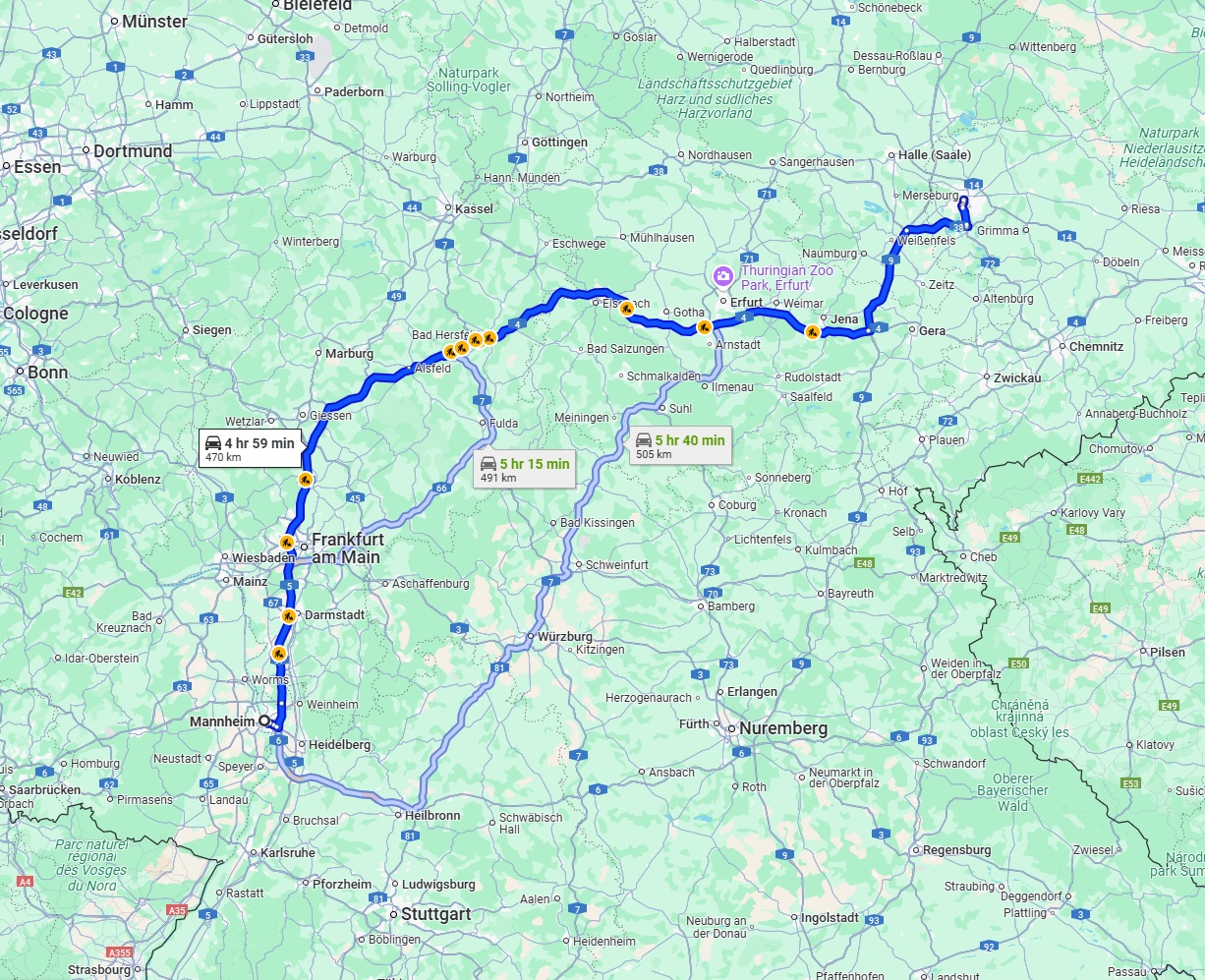 Anreise von Mannheim Zu Leipzig Über via A5 and A4