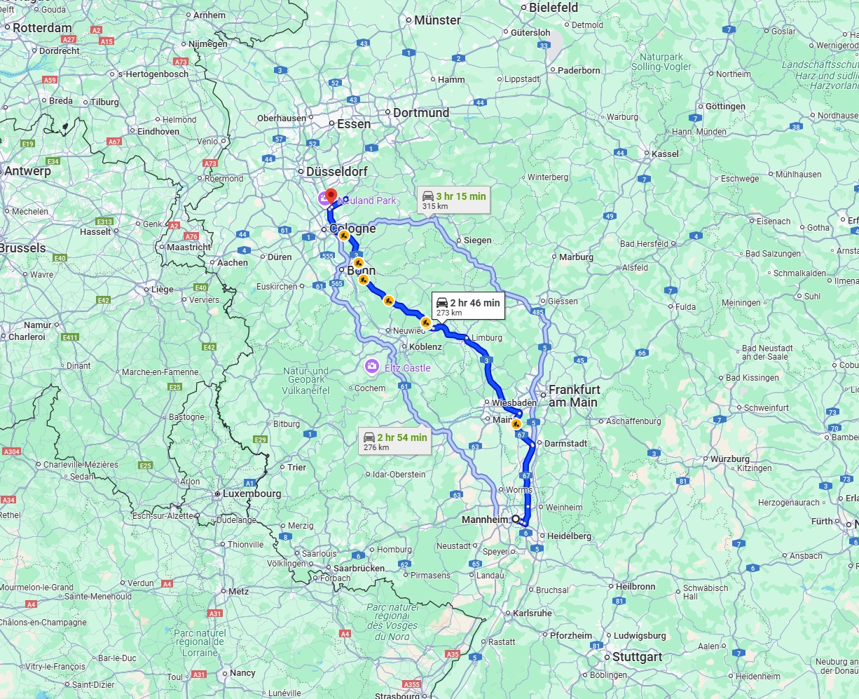 Anreise von Mannheim Zu Leverkusen Über via A3