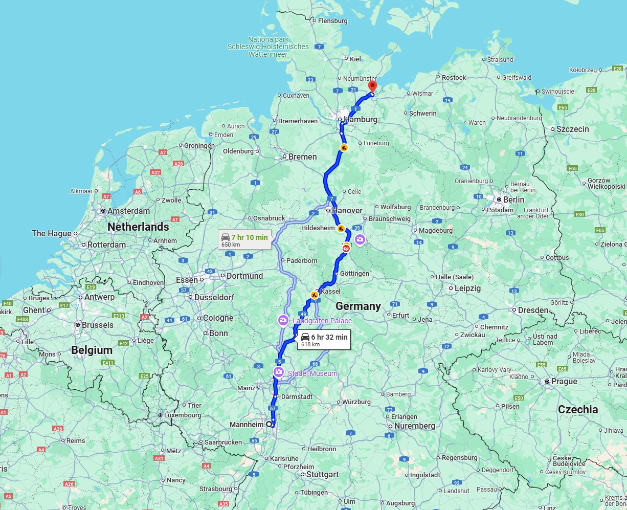 Anreise von Mannheim Zu Lübeck Über via A7