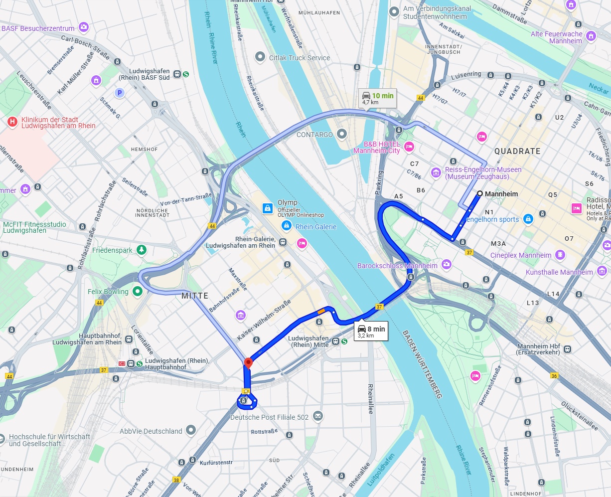 Anreise von Mannheim Zu Ludwigshafen am Rhein Über via Wredestraße