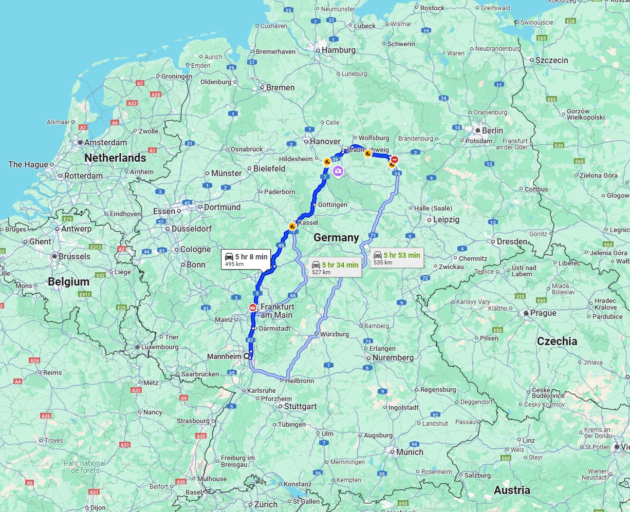 Anreise von Mannheim Zu Magdeburg Über via A7