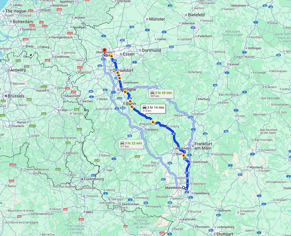 Anreise von Mannheim Zu Moers Über via A3