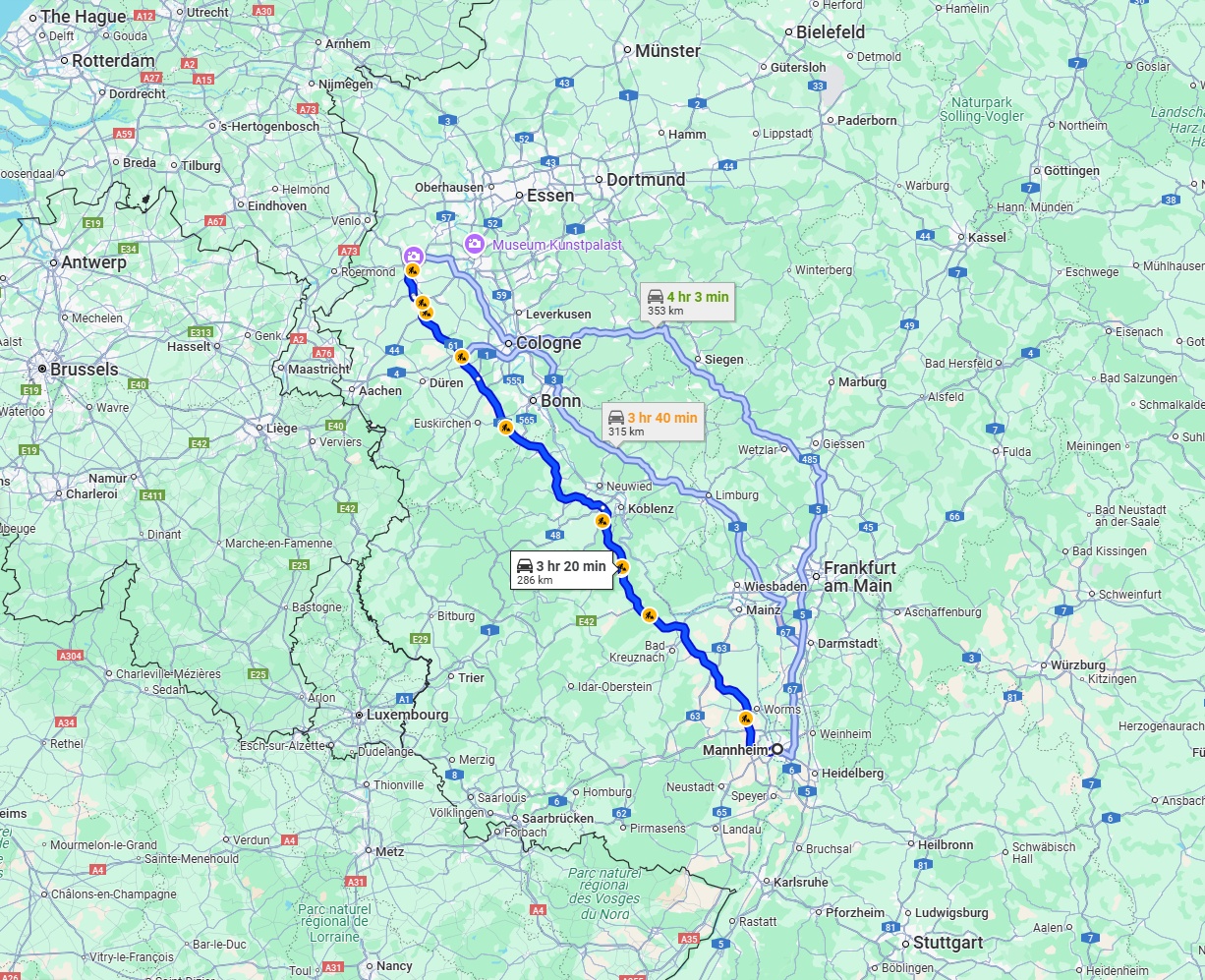 Anreise von Mannheim Zu Mönchengladbach Über via A61
