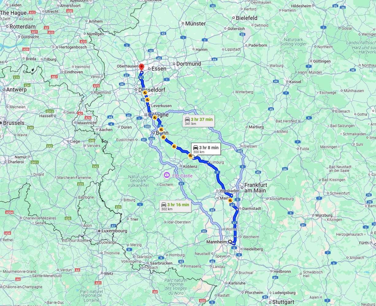 Anreise von Mannheim Zu Mülheim an der Ruhr Über via A3