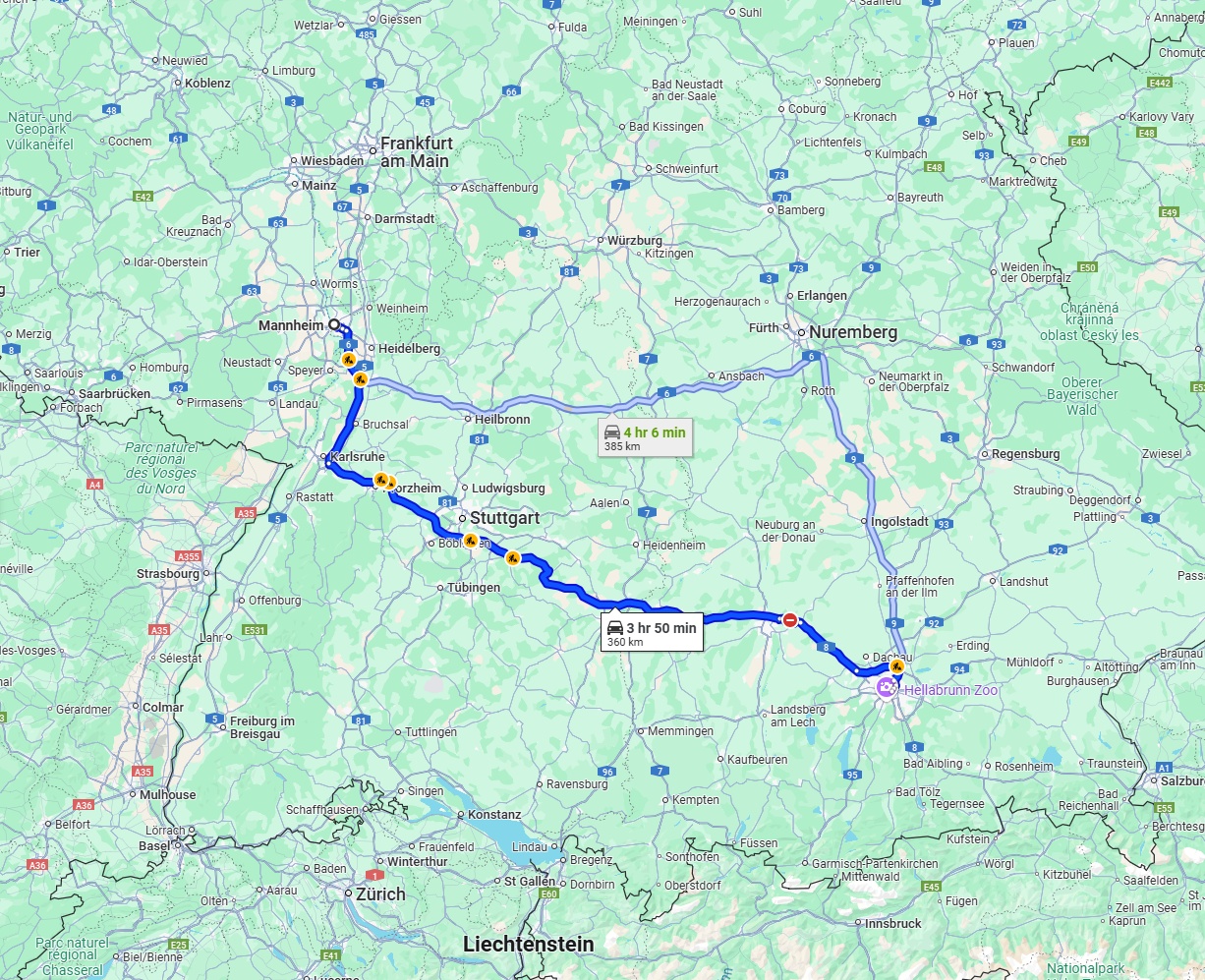 Anreise von Mannheim Zu München Über via A8