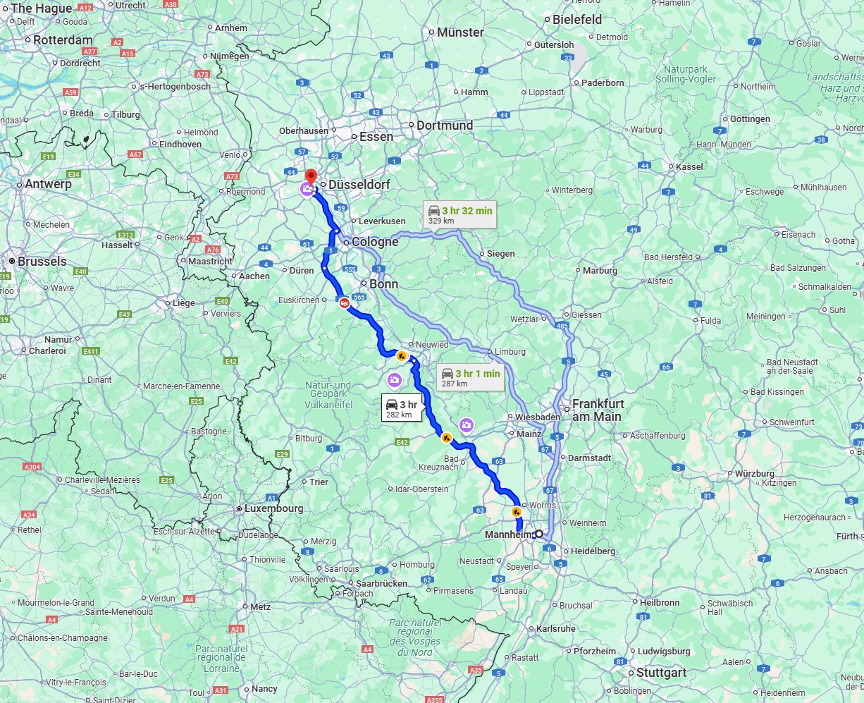 Anreise von Mannheim Zu Neuss Über via A61