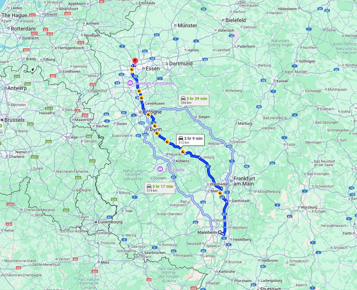 Anreise von Mannheim Zu Oberhausen Über via A3