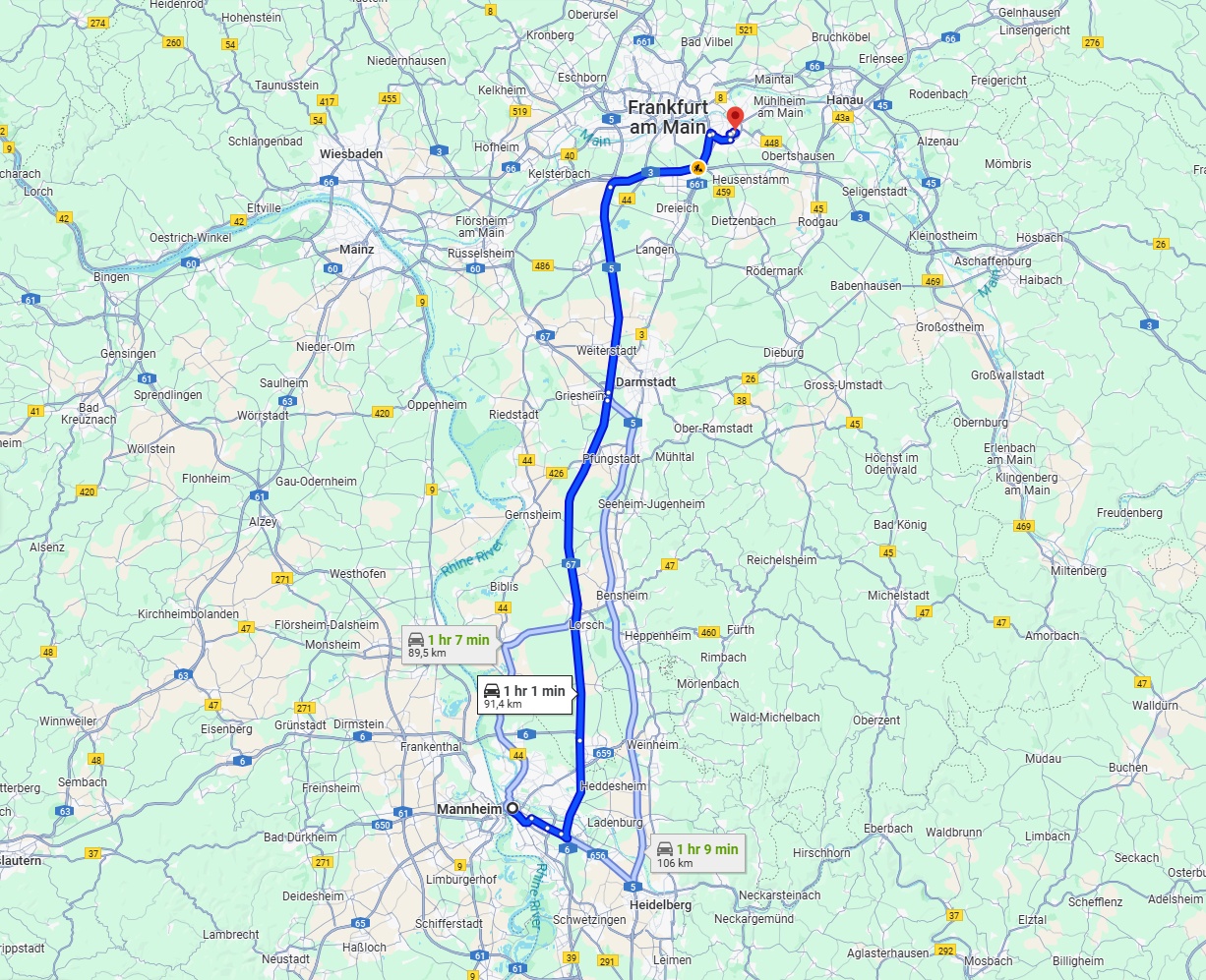 Anreise von Mannheim Zu Offenbach am Main Über via A67