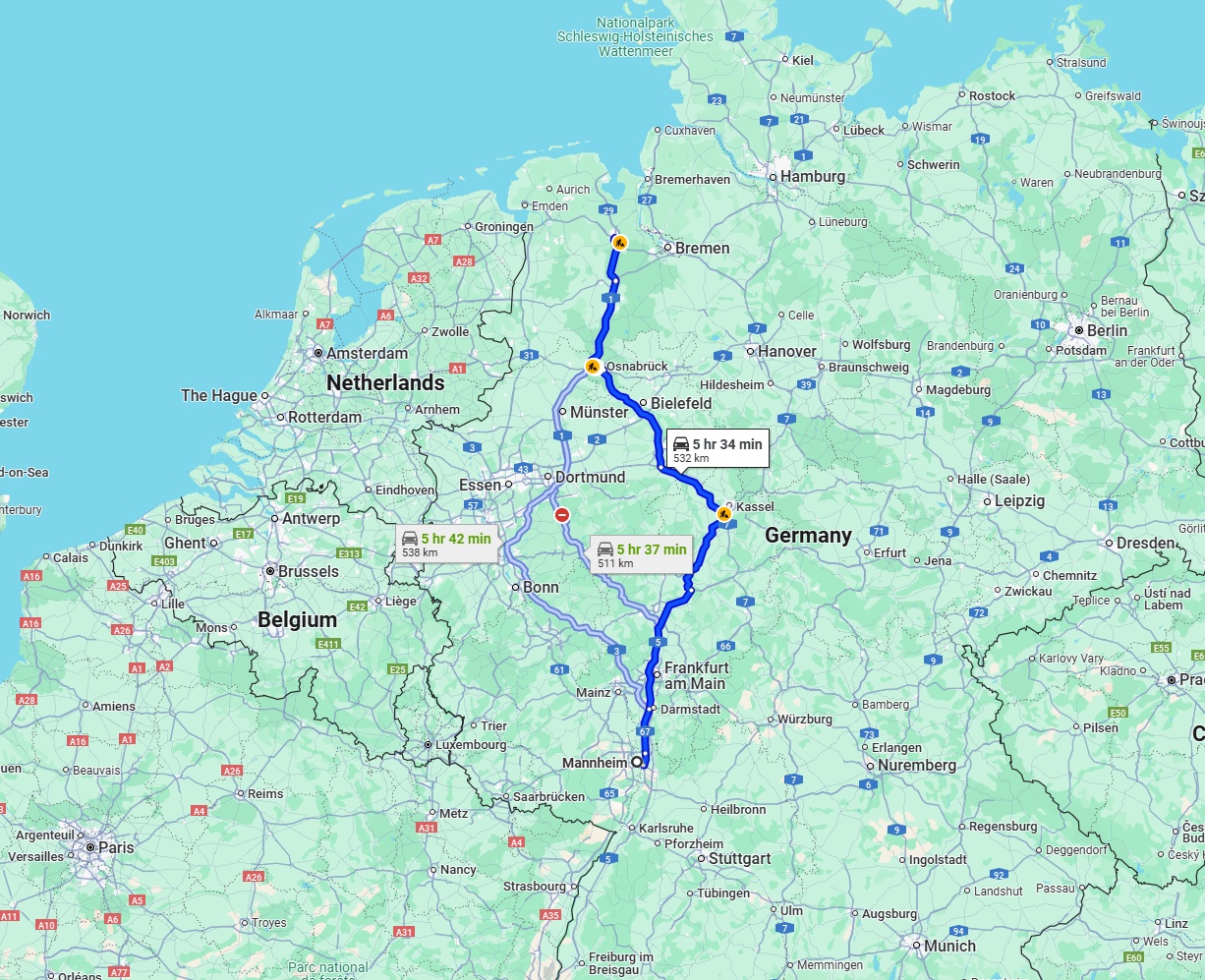 Anreise von Mannheim Zu Oldenburg Über via A5