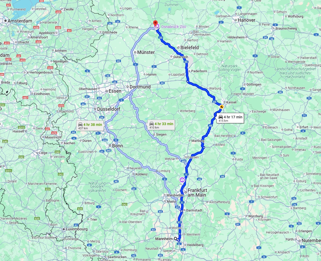 Anreise von Mannheim Zu Osnabrück Über via A5
