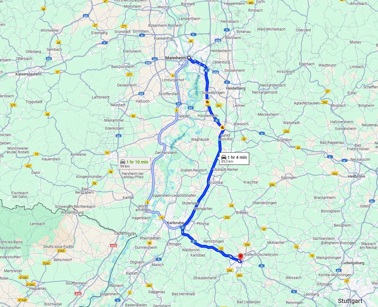 Anreise von Mannheim Zu Pforzheim Über via A5