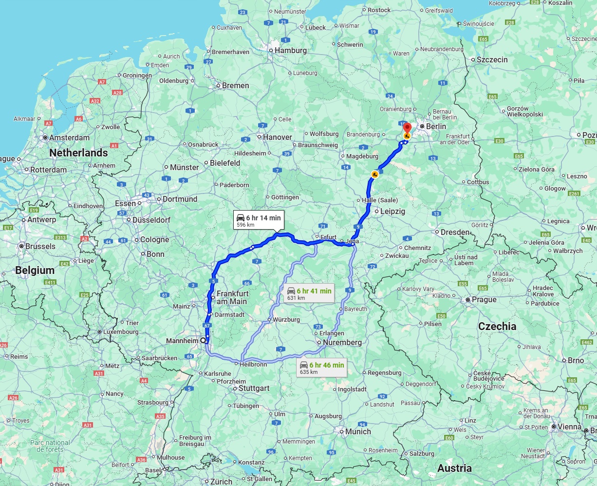 Anreise von Mannheim Zu Potsdam Über via A4 and A9