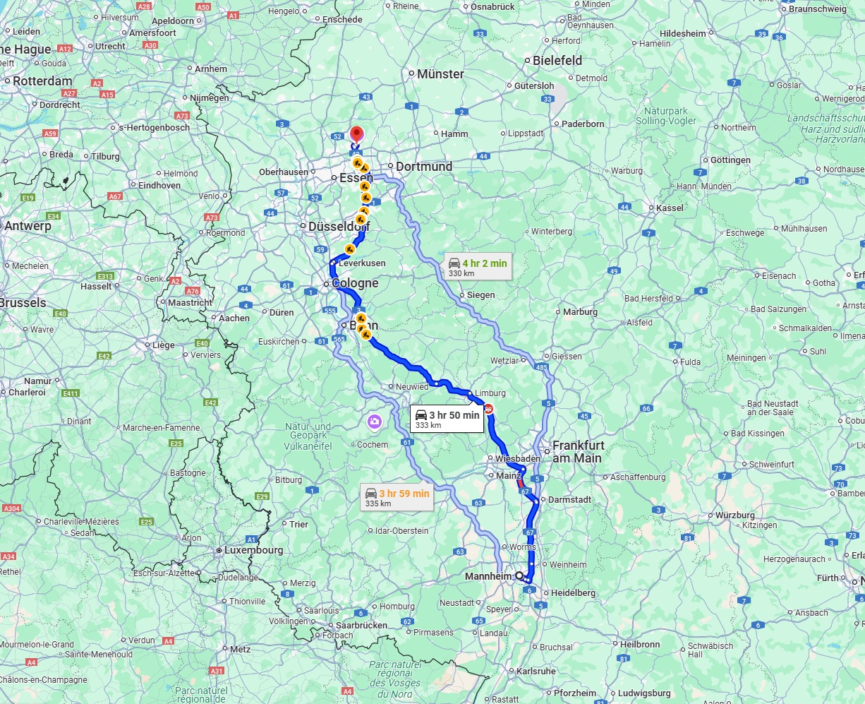 Anreise von Mannheim Zu Recklinghausen Über via A3