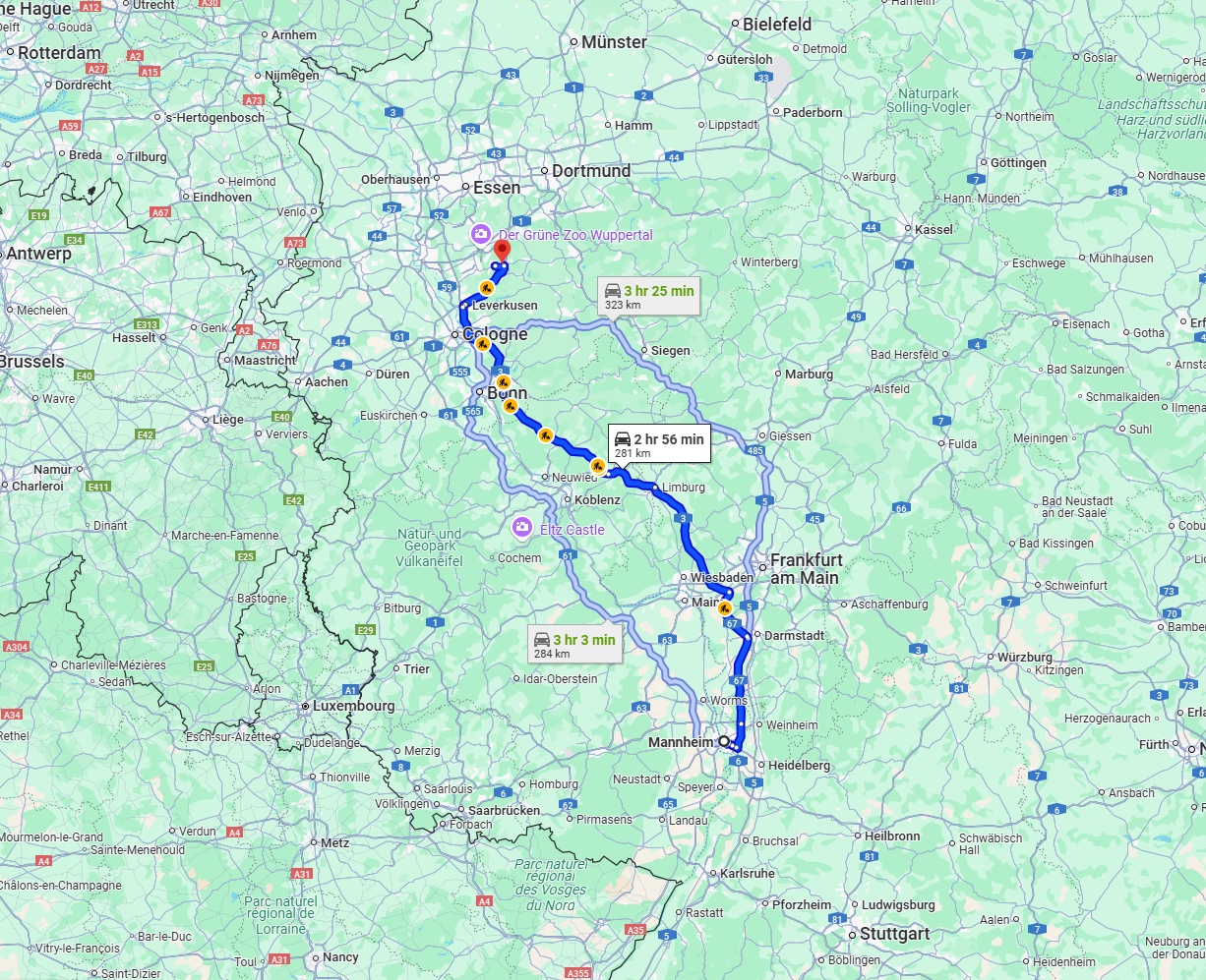 Anreise von Mannheim Zu Remscheid Über via A3