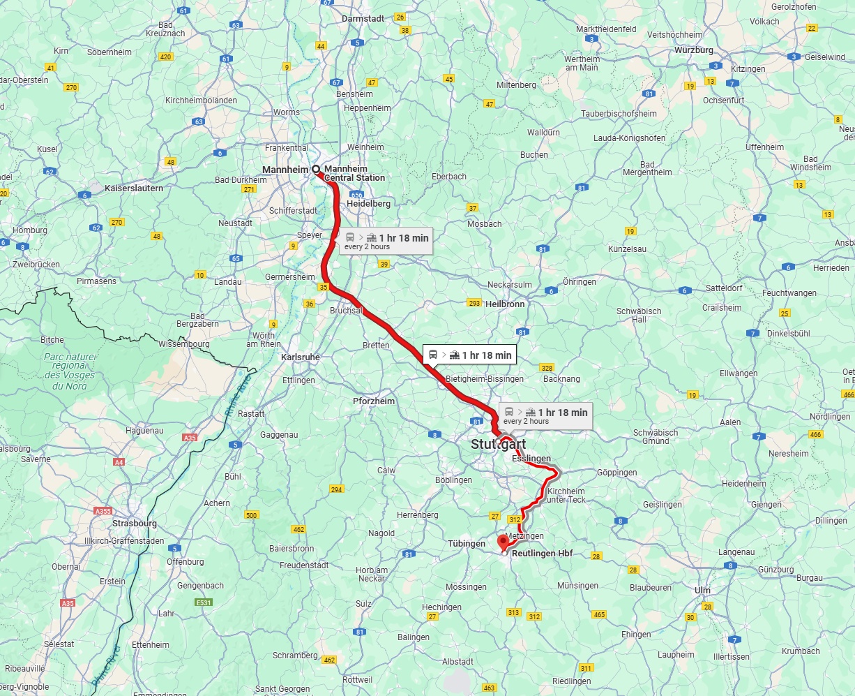 Anreise von Mannheim Zu Reutlingen Über 