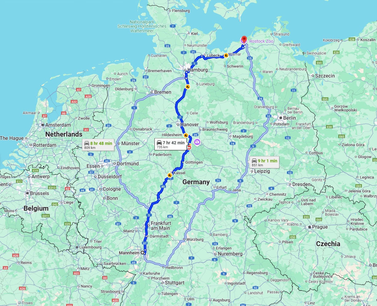 Anreise von Mannheim Zu Rostock Über via A7