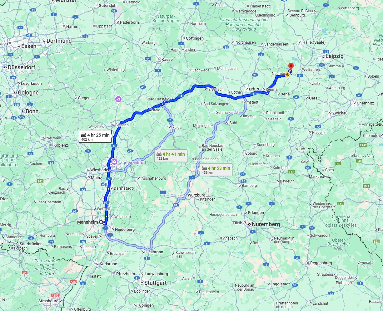 Anreise von Mannheim Zu Saale Über via A5 and A4
