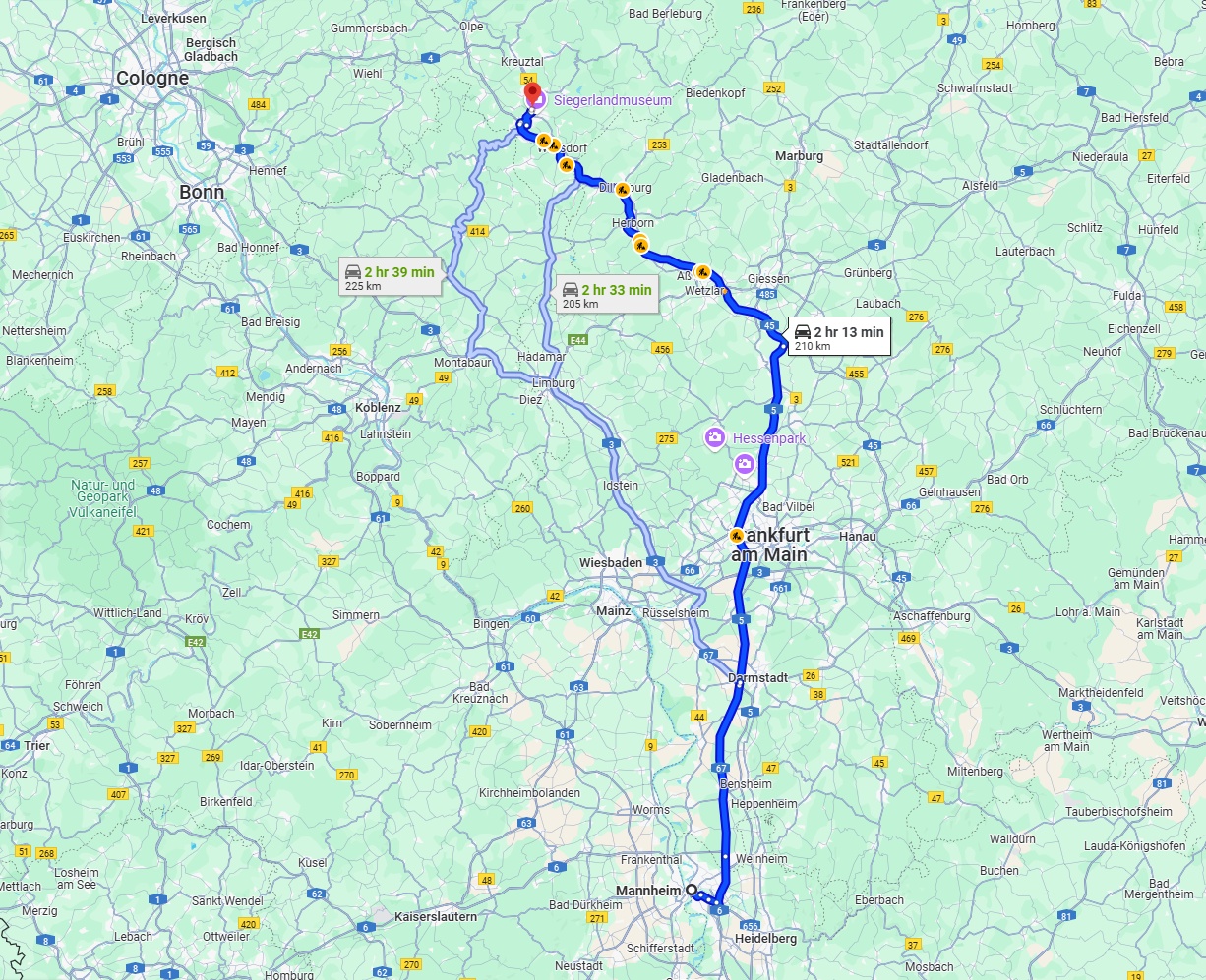 Anreise von Mannheim Zu Siegen Über via A5 and A45