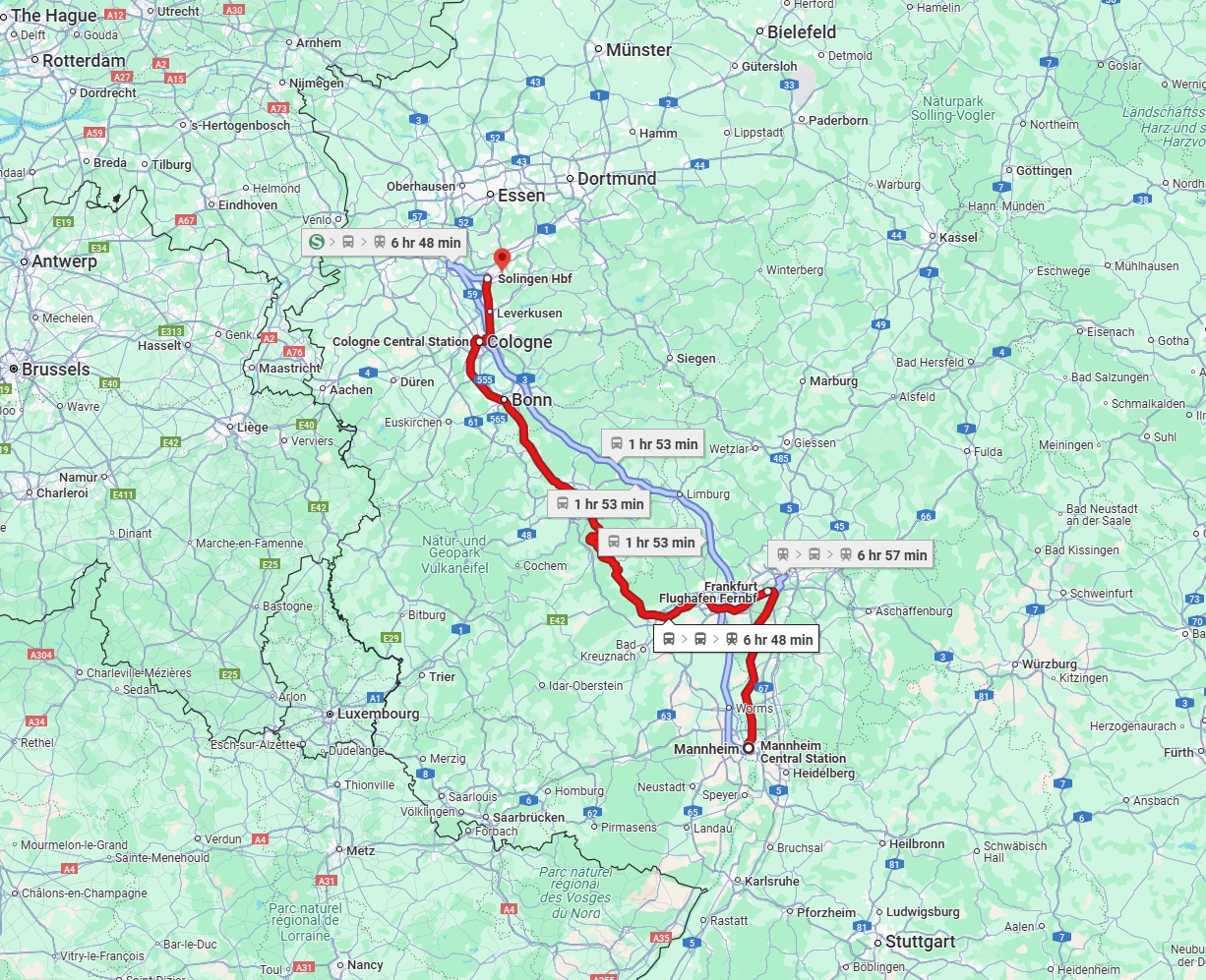 Anreise von Mannheim Zu Solingen Über 