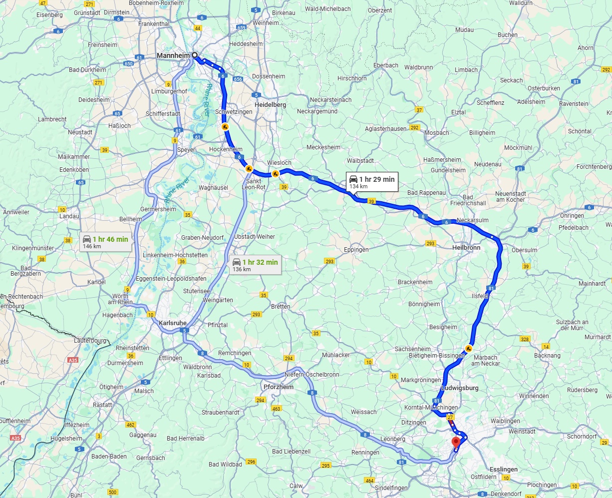 Anreise von Mannheim Zu Stuttgart Über via A6 and A81