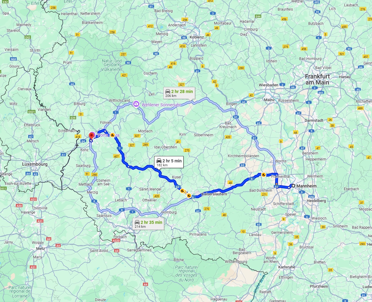 Anreise von Mannheim Zu Trier Über via A6 and A62