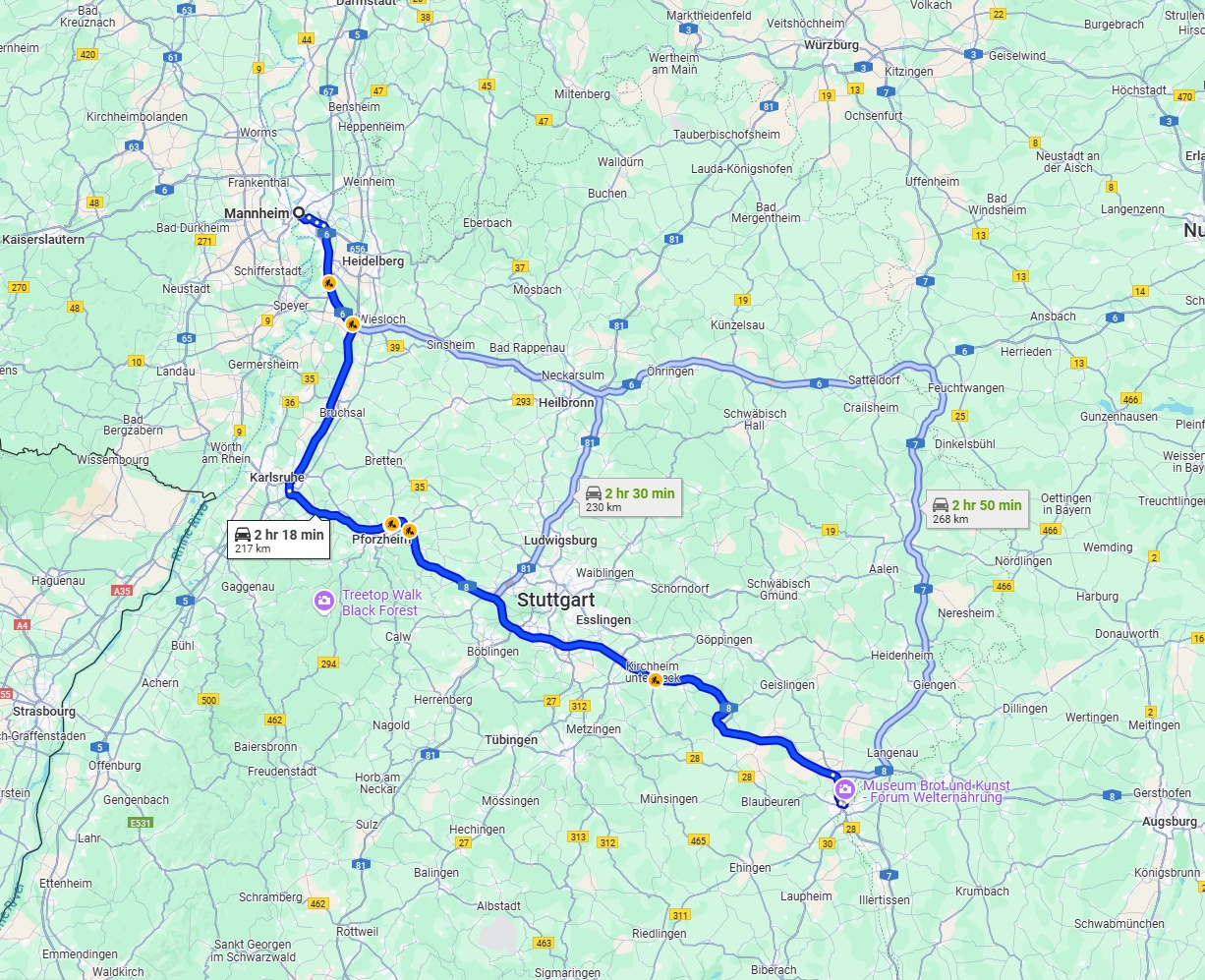 Anreise von Mannheim Zu Ulm Über via A8