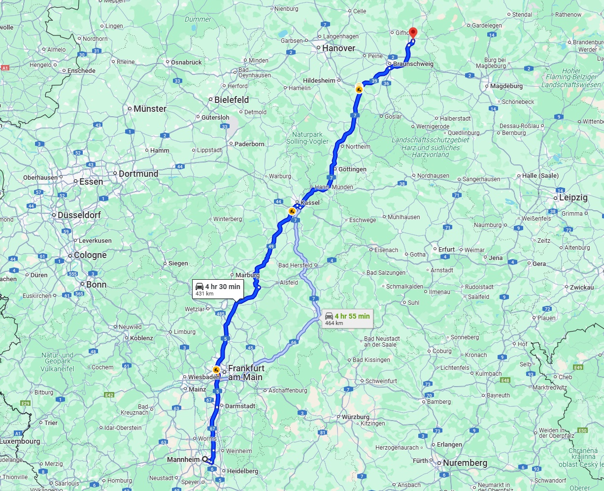 Anreise von Mannheim Zu Wolfsburg Über via A5 and A7