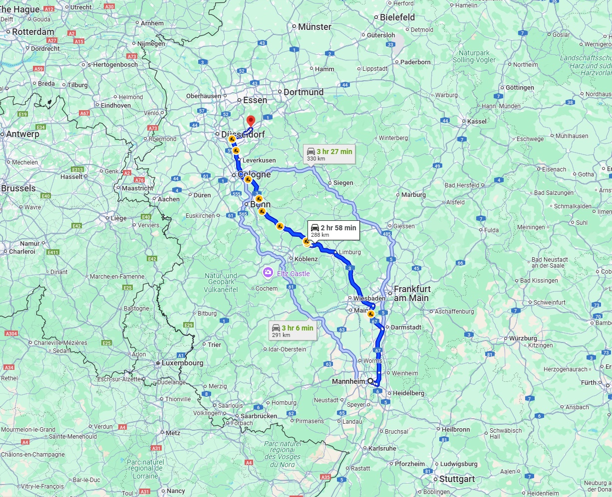 Anreise von Mannheim Zu Wuppertal Über via A3