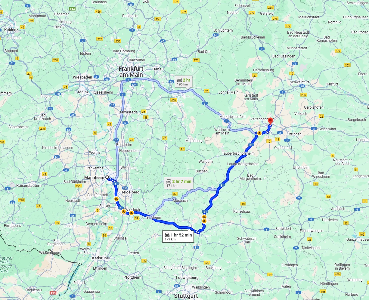 Anreise von Mannheim Zu Würzburg Über via A6 and A81