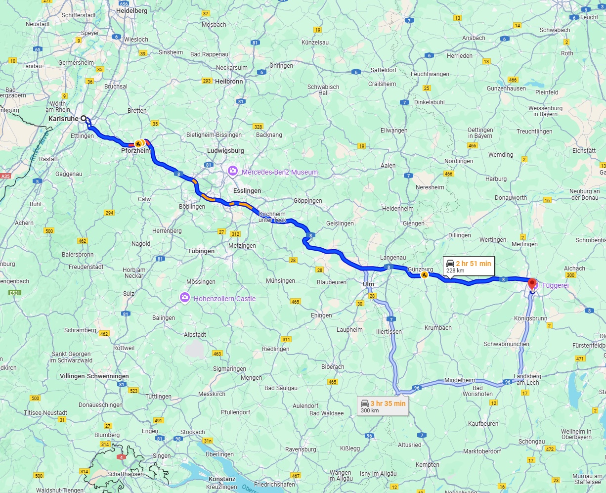 Anreise von Karlsruhe Zu Augsburg Über via A8