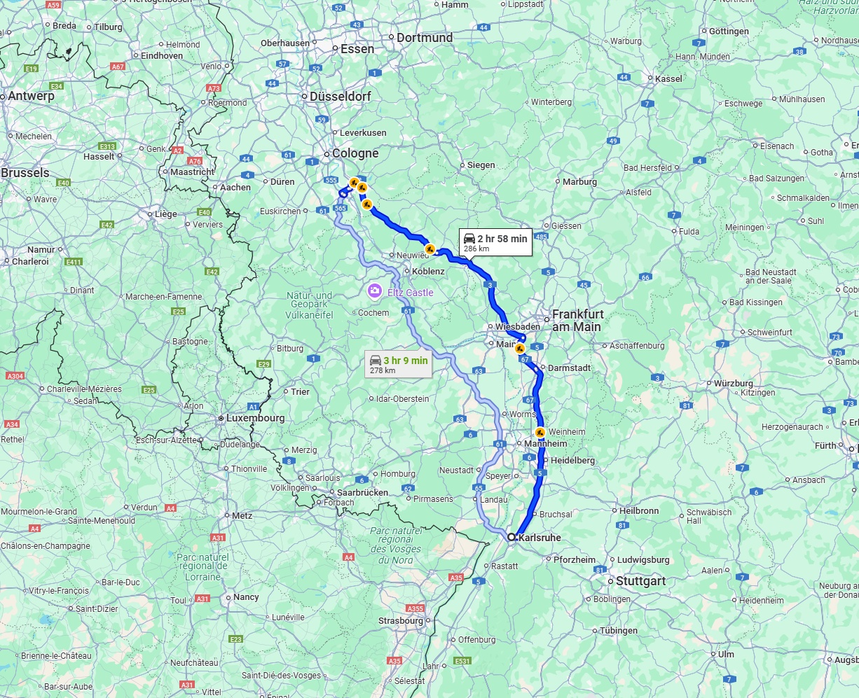 Anreise von Karlsruhe Zu Bonn Über via A5 and A3