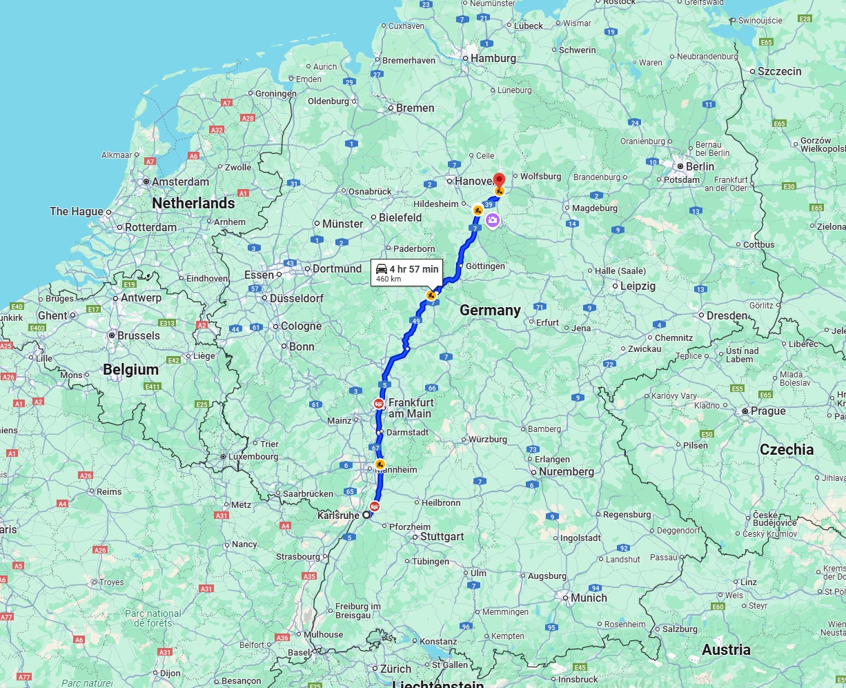 Anreise von Karlsruhe Zu Braunschweig Über via A5