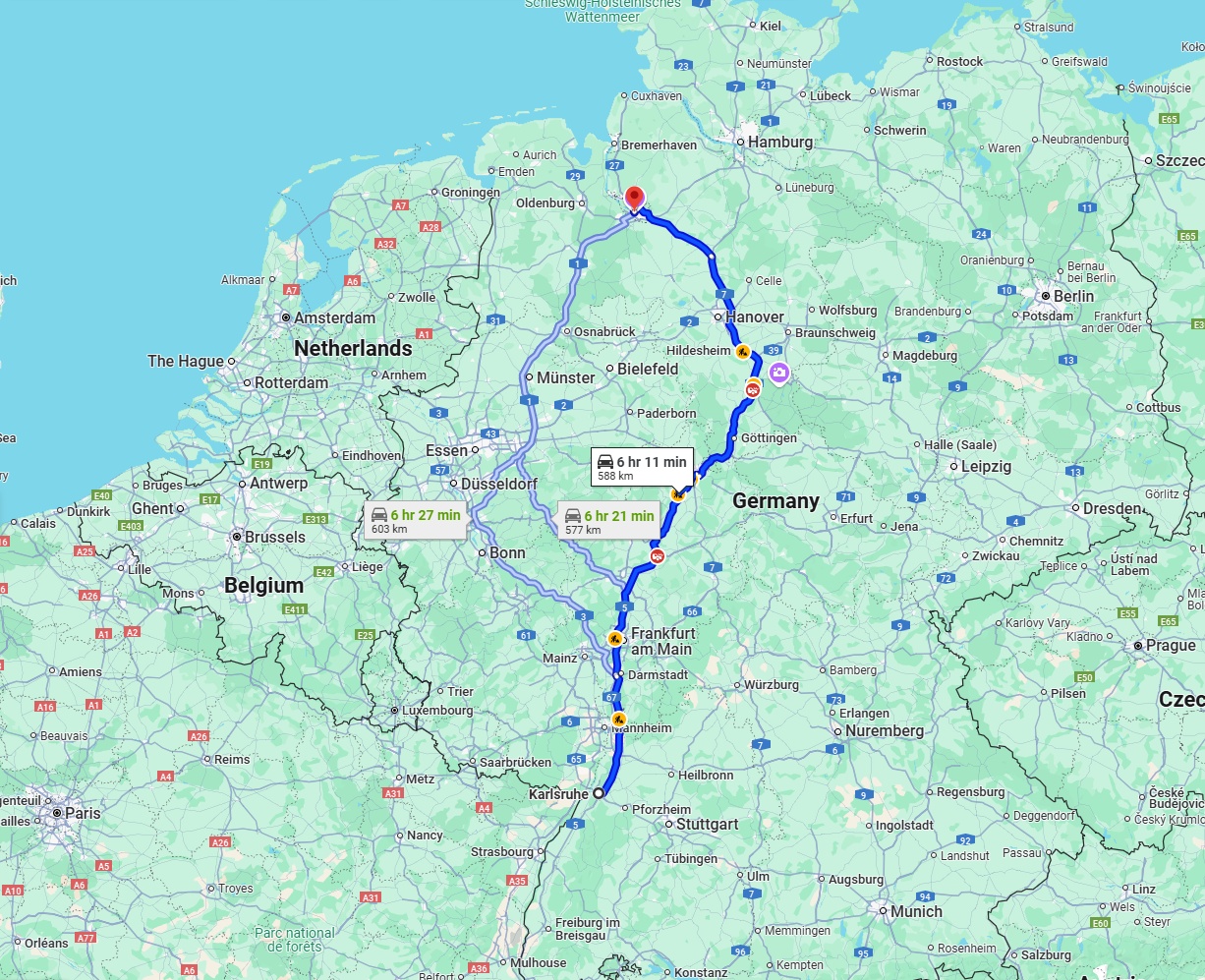 Anreise von Karlsruhe Zu Bremen Über via A5 and A7