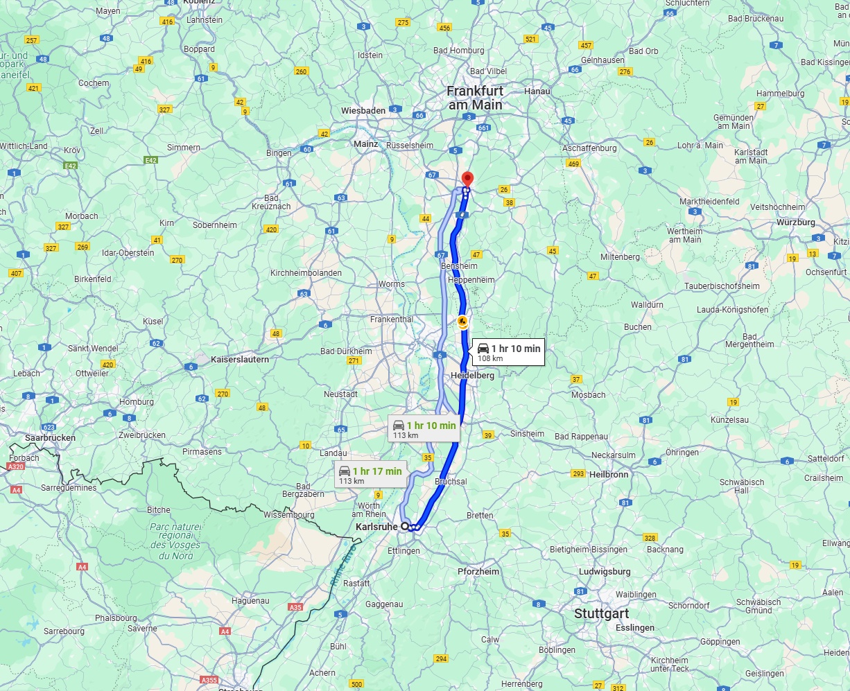 Anreise von Karlsruhe Zu Darmstadt Über via A5