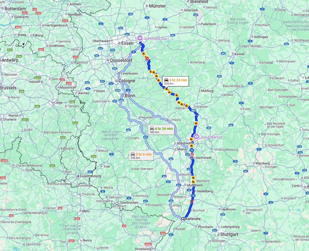 Anreise von Karlsruhe Zu Dortmund Über via A5 and A45