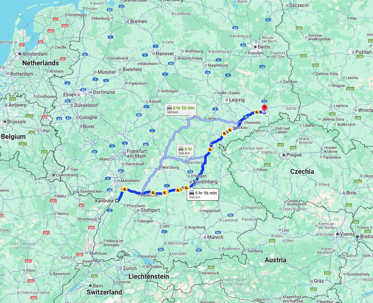 Anreise von Karlsruhe Zu Dresden Über via A6