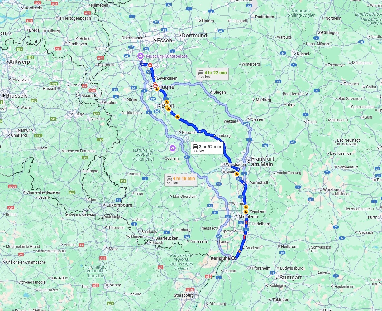 Anreise von Karlsruhe Zu Düsseldorf Über via A5 and A3