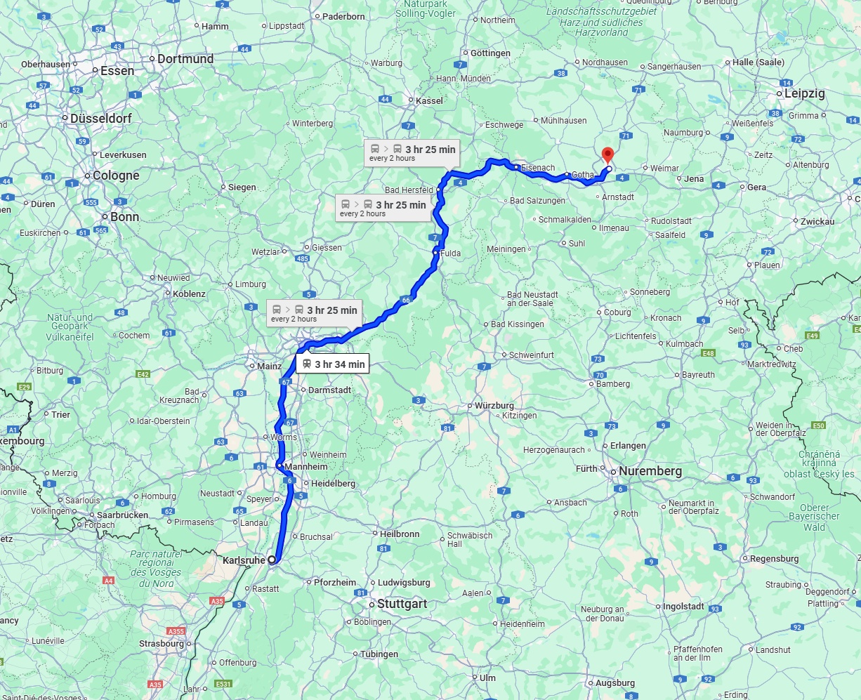 Anreise von Karlsruhe Zu Erfurt Über 