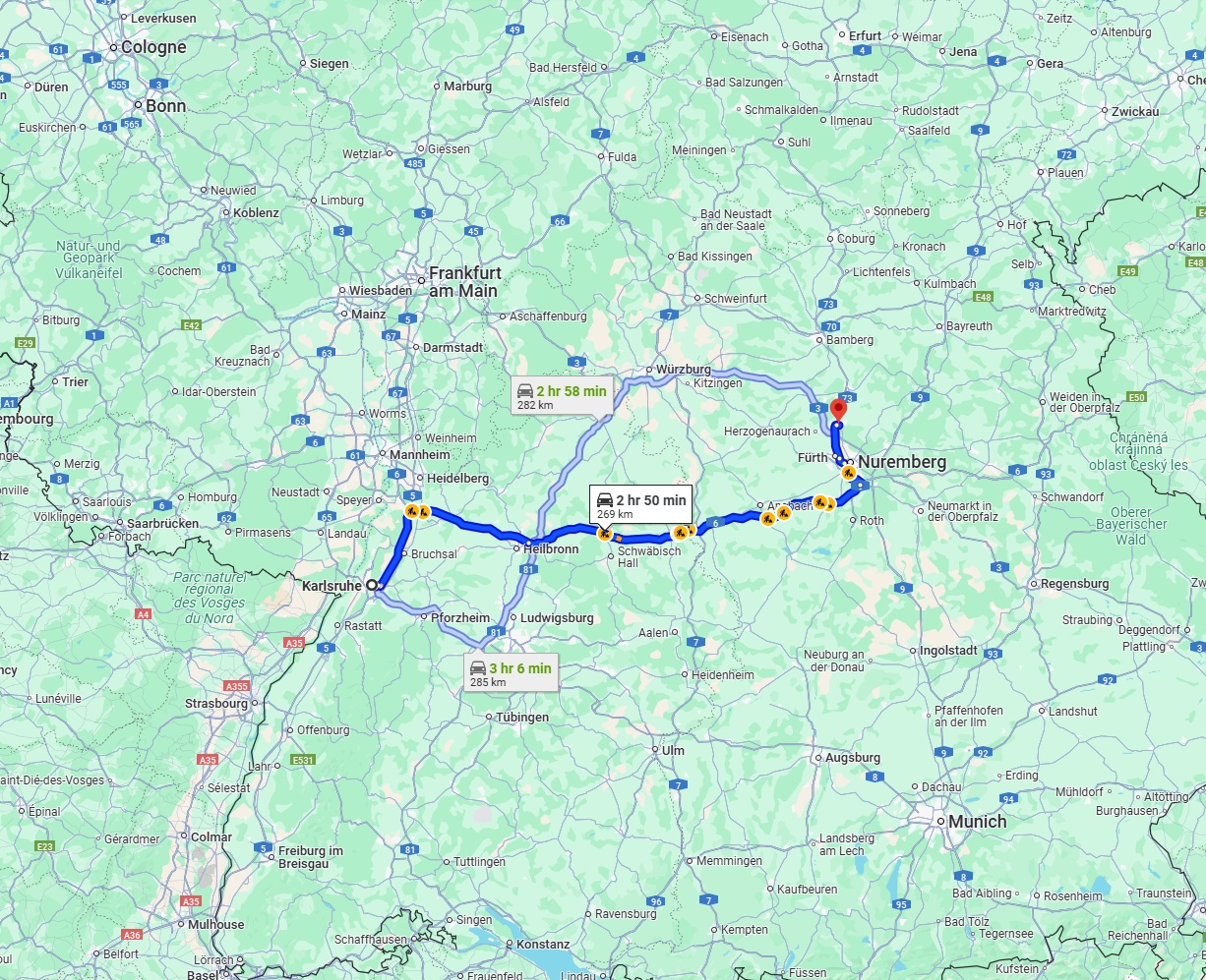 Anreise von Karlsruhe Zu Erlangen Über via A6