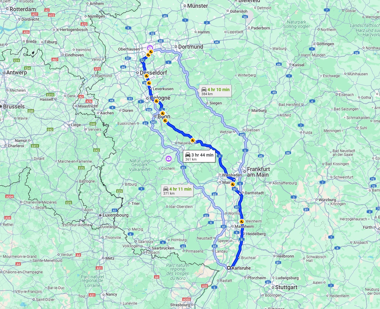 Anreise von Karlsruhe Zu Essen Über via A5 and A3
